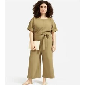 Everlane The Japanese GoWeave Short-Sleeve Jumpsuit Sz 10‎ Olive Green *No Belt